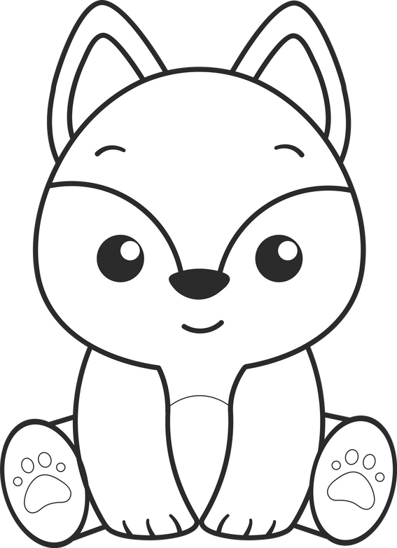 Cute Fox, Kawaii Fox black and white outline for coloring book.