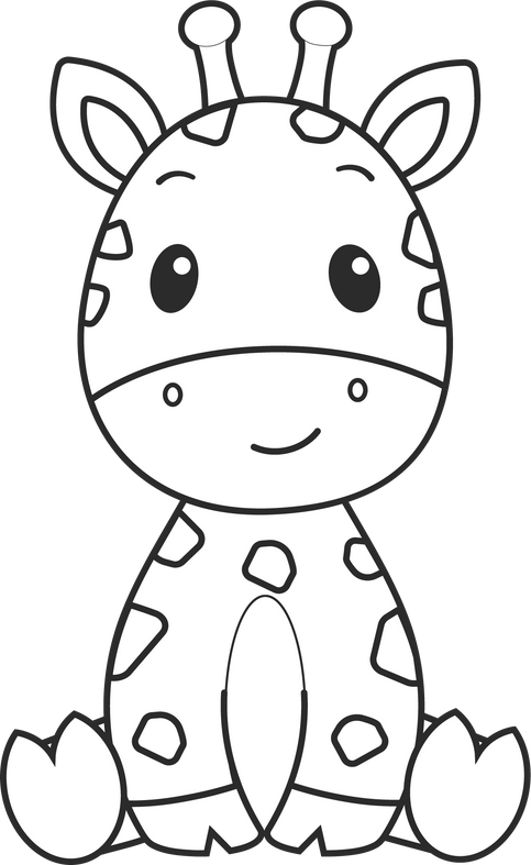 Cute Giraffe, Kawaii Giraffe black and white outline for coloring book.